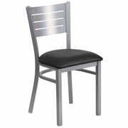 TOUGH ENOUGH SERIES SILVER SLAT BACK METAL RESTAURANT CHAIR - BLACK VINYL SEAT: <font color=green>FREE SHIPPING!</font>