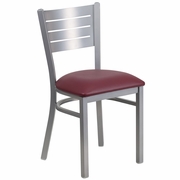 TOUGH ENOUGH SERIES SILVER SLAT BACK METAL RESTAURANT CHAIR - BURGUNDY VINYL SEAT: <font color=green>FREE SHIPPING!</font>