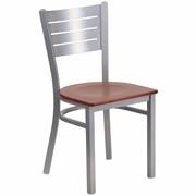 TOUGH ENOUGH SERIES SILVER SLAT BACK METAL RESTAURANT CHAIR - CHERRY WOOD SEAT <font color=green>FREE SHIPPING!</font>