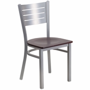 TOUGH ENOUGH SERIES SILVER SLAT BACK METAL RESTAURANT CHAIR - MAHOGANY WOOD SEAT: <font color=green>FREE SHIPPING!</font>