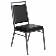 TOUGH ENOUGH SERIES SQUARE BACK STACKING BANQUET CHAIR IN BLACK VINYL WITH SILVERVEIN FRAME: <font color=green>FREE SHIPPING!</font>