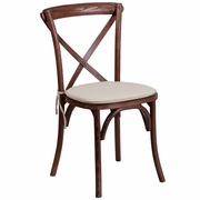TOUGH ENOUGH SERIES STACKABLE MAHOGANY WOOD CROSS BACK CHAIR WITH CUSHION: <font color=green>FREE SHIPPING!</font>