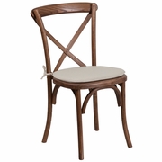 TOUGH ENOUGH SERIES STACKABLE PECAN WOOD CROSS BACK CHAIR WITH CUSHION: <font color=green>FREE SHIPPING!</font>