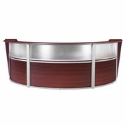TRIPLE-UNIT RECEPTION CURVED DESK WORKSTATION 143.50W X 71D -  MAHOGANY <FONT COLOR=GREEN>-FREE SHIPPING-</FONT>