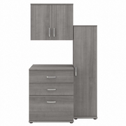 UNIVERSAL 3 PIECE MODULAR CLOSET STORAGE SET WITH FLOOR AND WALL CABINETS: PLATINUM GRAY <FONT COLOR=GREEN>-FREE SHIPPING-</FONT>