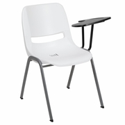 WHITE ERGONOMIC SHELL CHAIR WITH LEFT HANDED FLIP-UP TABLET ARM: <font color=green>FREE SHIPPING!</font>