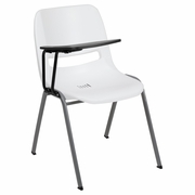 WHITE ERGONOMIC SHELL CHAIR WITH RIGHT HANDED FLIP-UP TABLET ARM: <font color=green>FREE SHIPPING!</font>