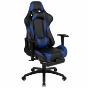 X30 GAMING CHAIR RACING OFFICE ERGONOMIC COMPUTER CHAIR WITH RECLINING BACK AND SLIDE-OUT FOOTREST IN BLUE LEATHERSOFT: <font color=green>FREE SHIPPING!</font>