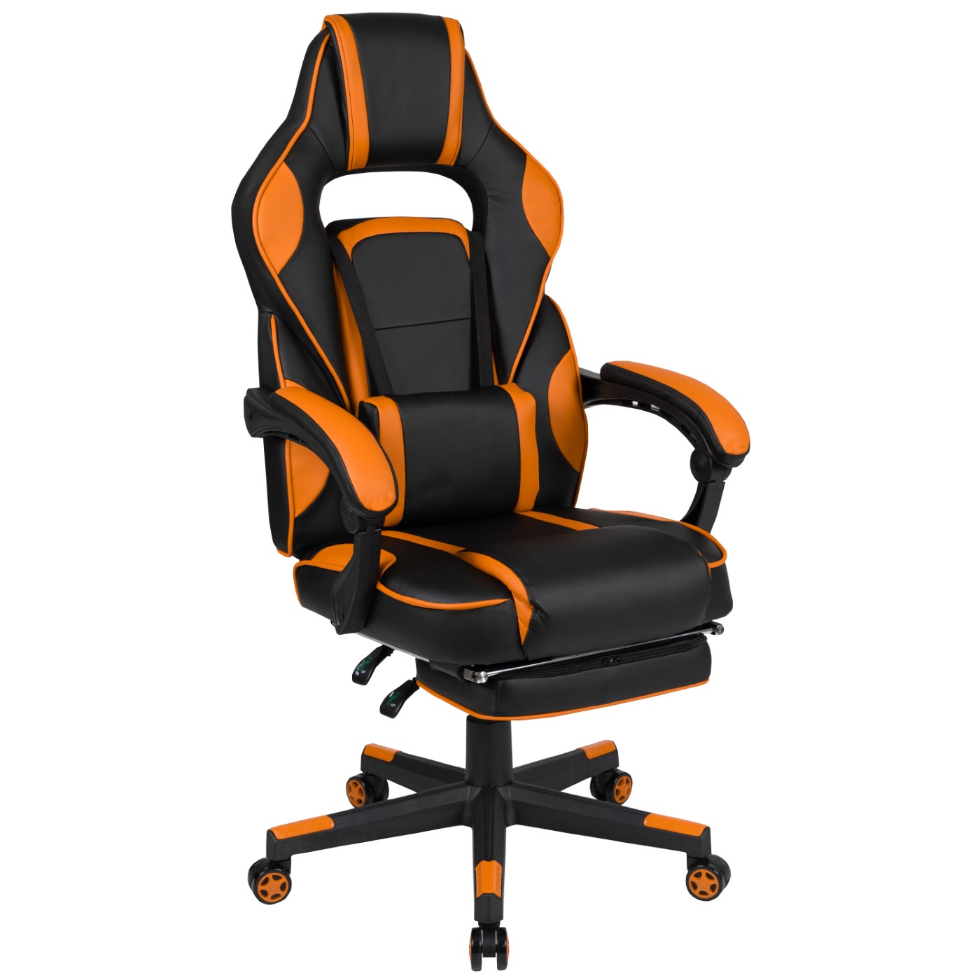X40 GAMING CHAIR RACING ERGONOMIC COMPUTER CHAIR WITH FULLY RECLINING BACK/ARMS, SLIDE-OUT FOOTREST, MASSAGING LUMBAR - BLACK/ORANGE: <font color=green>FREE SHIPPING!</font> X40 GAMING CHAIR RACING ERGONOMIC COMPUTER CHAIR WITH FULLY RECLINING BACK/ARMS, SLIDE-OUT FOOTREST, MASSAGING LUMBAR - BLACK/ORANGE: <font color=green>FREE SHIPPING!</font>