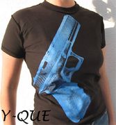 Big Blue Gun on Black T-shirt - scare people black and blue