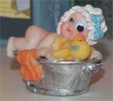 Click - Bug Eyed Baby in Tub with Duck Statuette Figurine