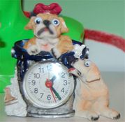 Click - Bug Eyed Dogs With Clock Statuette Figurine