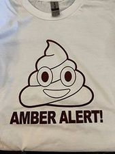 Amber Alert White T-shirt with Brown ink Shit Emoji Amberturd from Johnny Depp vs Heard Trial