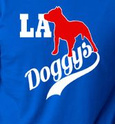   Preview this LA Doggys Pit Bull design on different color t-shirts
