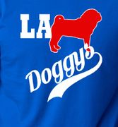 Preview this LA Doggys Pug design on different color t-shirts