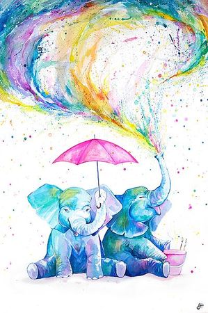 Marc Allante - Mischief - Baby Elephants Under Umbrella