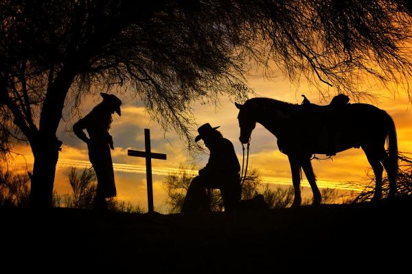 Barry Hart - End of the Trail - Cowboy Kneeling at Cross