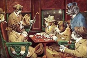 C.M. Coolidge - His Station & Four Aces - Dogs Playing Cards on Train