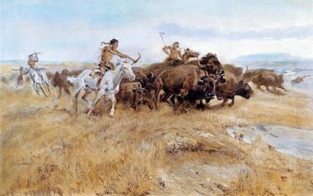 Charles M. Russell - Buffalo Hunt - Western Print - Canvas Options
