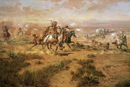 Charles Marion Russell - The Attack On The Wagon Train