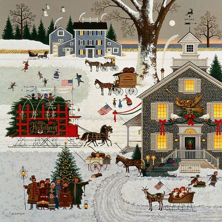 Charles Wysocki - Cape Cod Christmas - Signed & Numbered Canvas Giclee