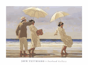 Jack Vettriano - Picnic Party II - White Umbrellas on the Beach