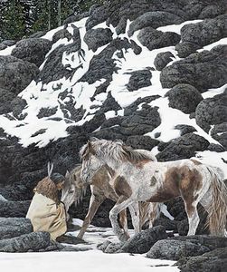 Judy Larson - One With - Native American Indian with Horse Print