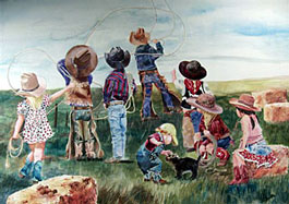 Linda Loeschen - Learning The Ropes - Western Print UNAVAILABLE
