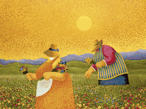Lowell Herrero - Picking Wildflowers - Paper and Canvas Available