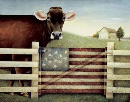 Lowell Herrero - Proud Gate - American Flag & Cow Print