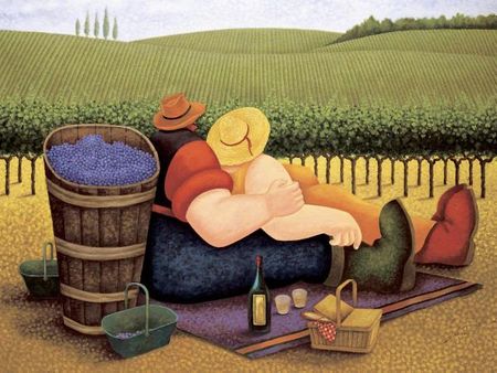 Lowell Herrero - Summer Picnic - Couple at Vineyard Print