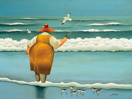 Lowell Herrero - Surfside Fishing - Woman Fishing on the Shore