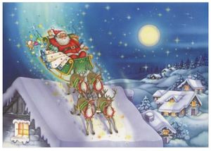 Patricia Adams - Reindeer - Santa on Roof Print
