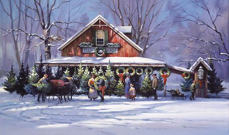 Paul Landry - Christmas at the Flower Market - Limited Edition Print