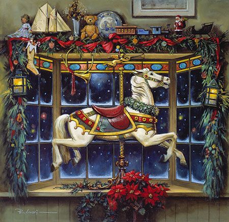 Paul Landry - Christmas Carousel Pony - Limited Edition Print