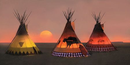 R. Tom Gilleon - Indian Sunset II - Native American Canvas Giclee
