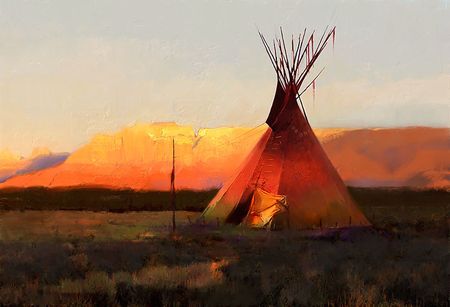 R. Tom Gilleon - Red Day Butte - Native American Indian Canvas Giclee