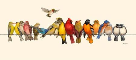 Wendy Russell - Bird Menagerie I - Birds on a Wire