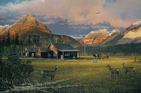 William S. Phillips - Early Morning Visitors - Glacier National Park