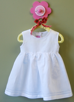 Big Girls White Linen Dress with Hemstitching