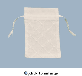 White Linen Embroidered Lattice and Dot Drawstring Gift Bag