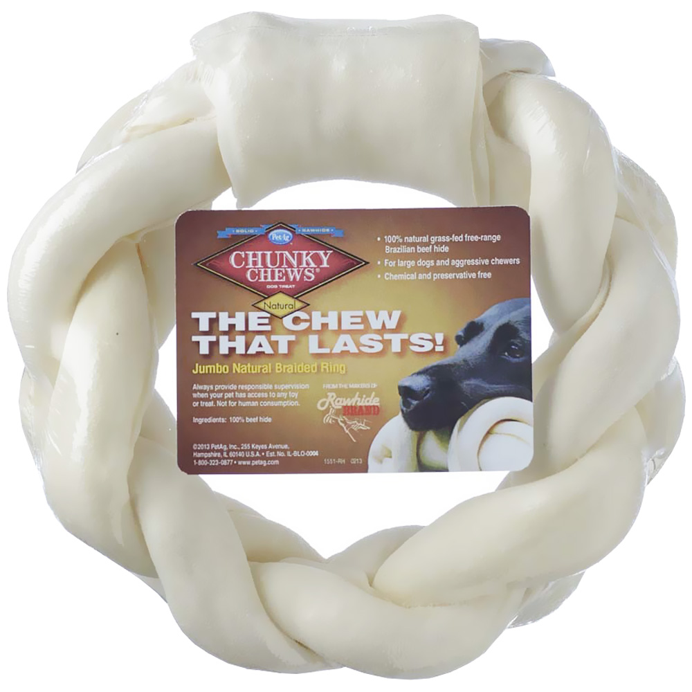 Chunky Chew Natural Braided Rawhide Ring (8") On Sale EntirelyPets