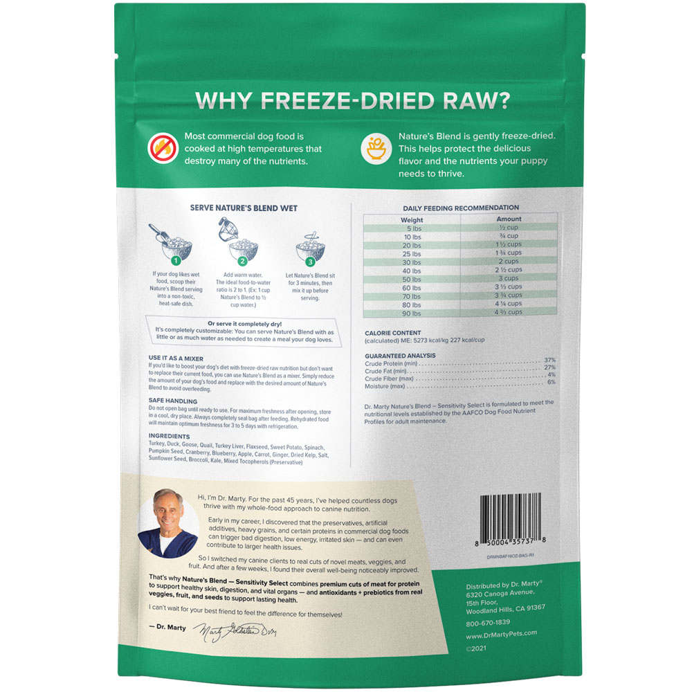 Dr. Marty Nature's Blend Freeze Dried Raw Dog Food for Sensitive