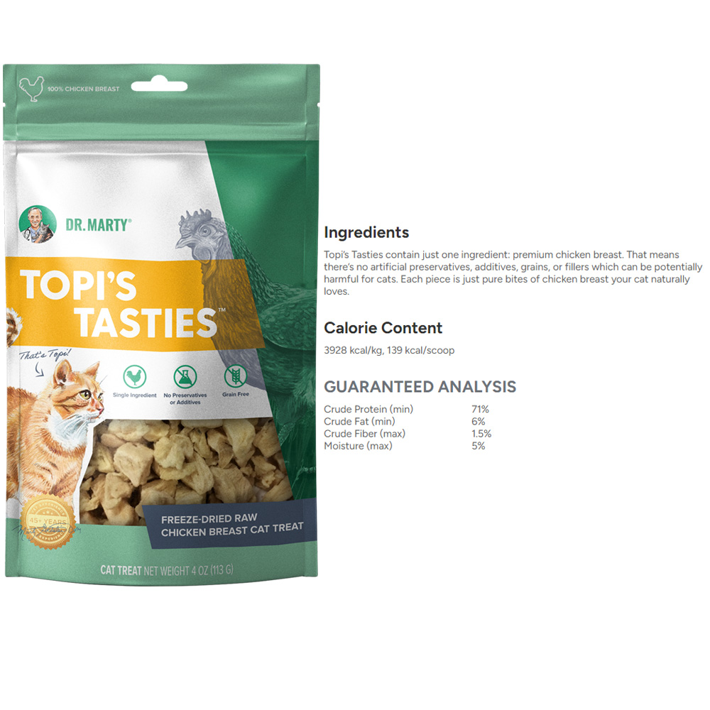 Dr. Marty Topi's Tasties FreezeDried Raw Chicken Breast Cat Treat, 4