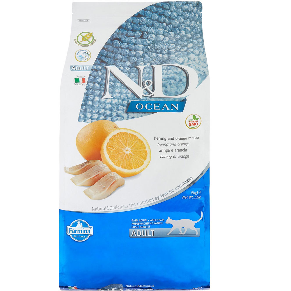 Farmina N&D Ocean Herring & Orange Adult GrainFree Dry Cat Food (11 lb