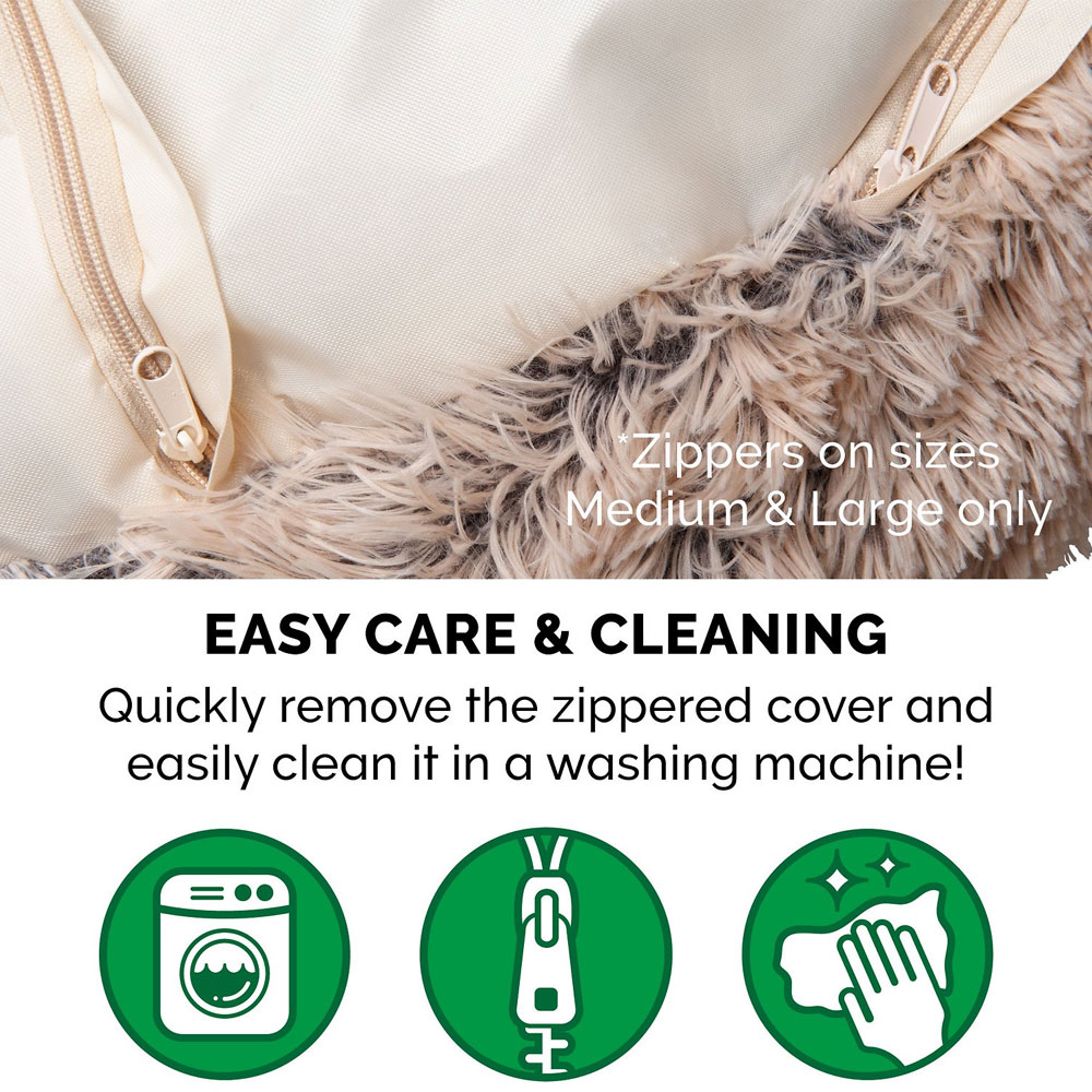 CLMNG-CUDDLER-LONGFUR-DONUT-BED-TAUPE-LG