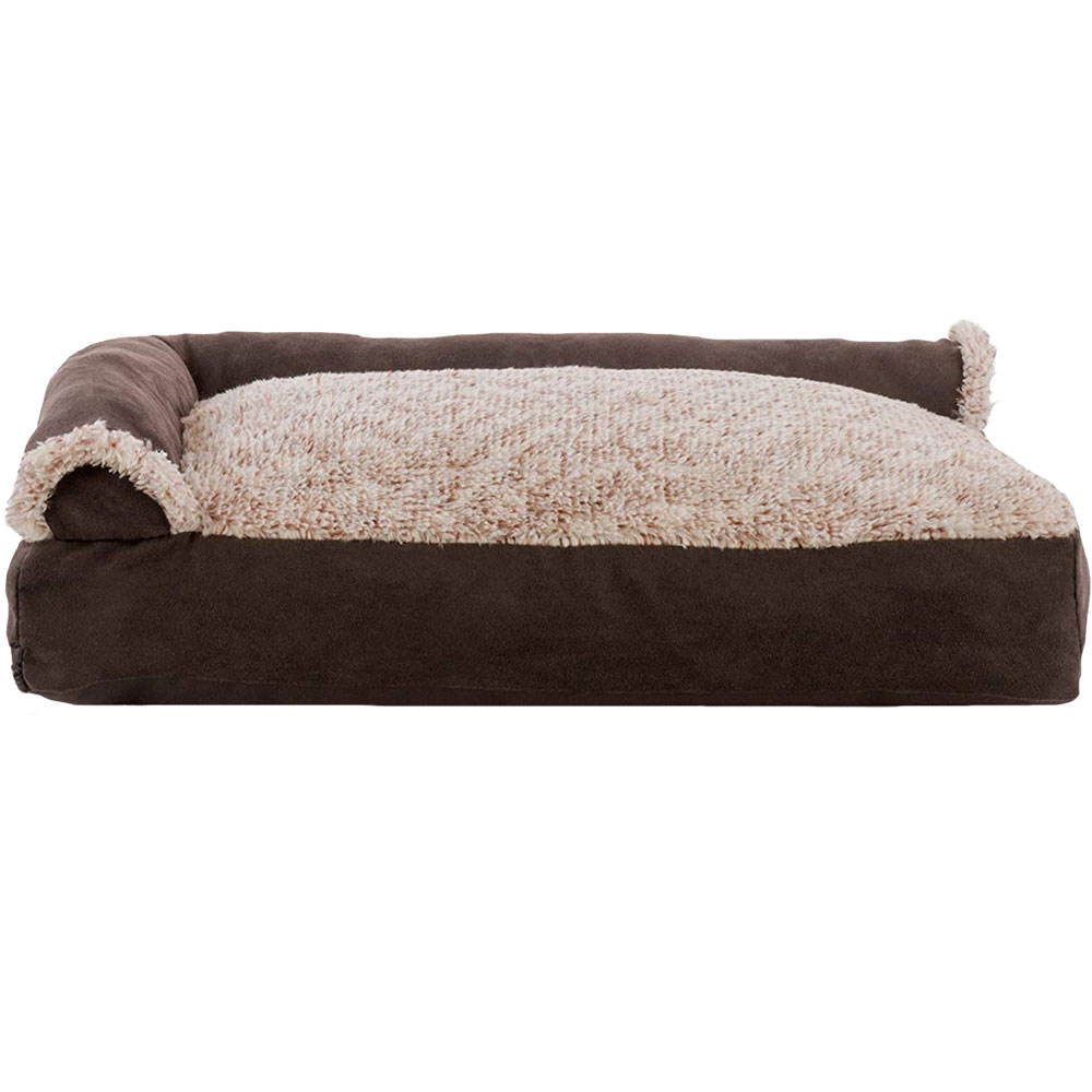 FurHaven Two-Tone Faux Fur & Suede Deluxe Chaise Lounge Pillow Sofa-Style Pet Bed