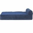 FurHaven Faux Fleece & Corduroy Chaise Lounge Cooling Gel Top Sofa Pet Bed - Navy Blue (Medium)