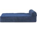 FurHaven Faux Fleece & Corduroy Chaise Lounge Cooling Gel Top Sofa Pet Bed - Navy Blue (Small)