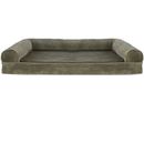 FurHaven Faux Fur & Velvet Cooling Gel Top Sofa Pet Bed - Dark Sage (Small)